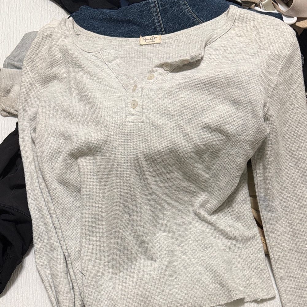 Brandy Melville Gray Henley Long Sleeve Top